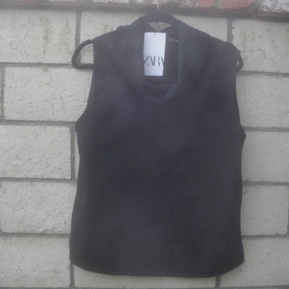 Zara Women's Top 7" Cowl neckline Size XL Black Sleeveless Polyester NEW - Picture 6 of 7